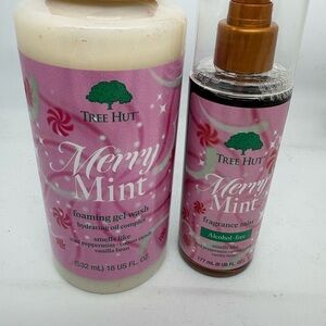 Tree Hut Merry Mint Foaming Gel Wash and Fragrance Mist - Pink and Gold